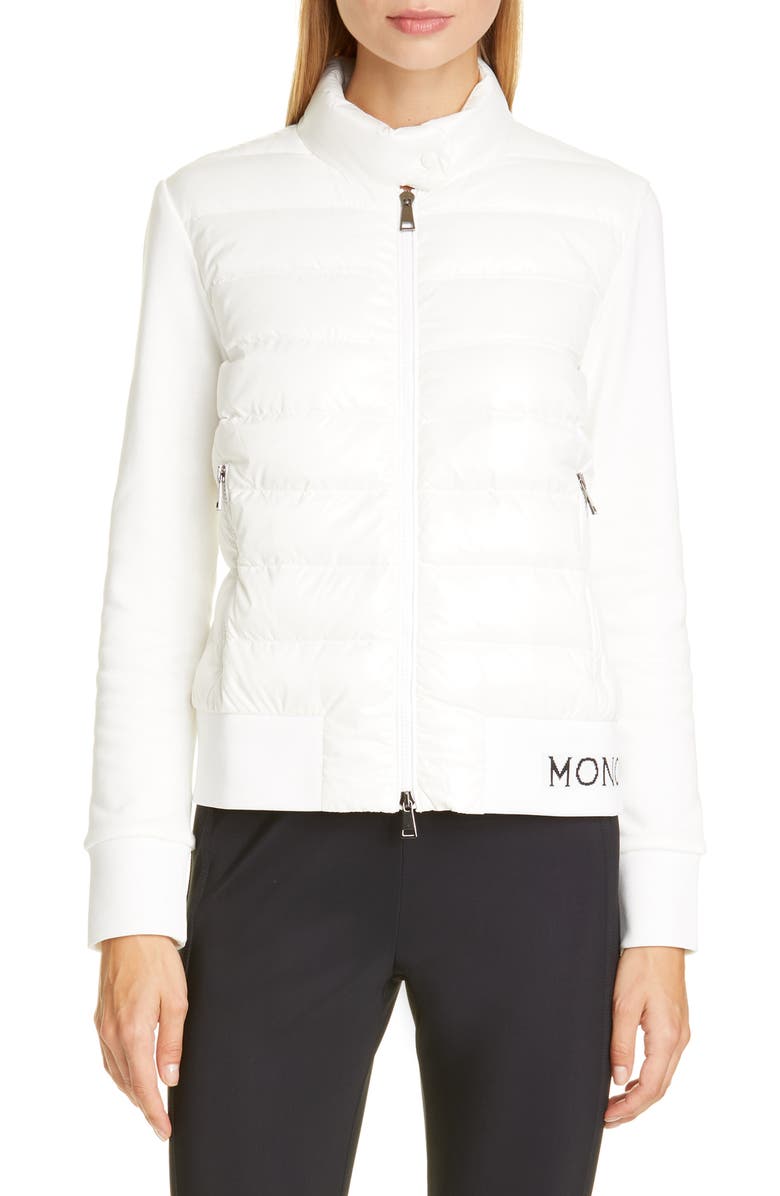 Moncler Lacquered Quilted Down Front Sweatshirt, Main, color, 