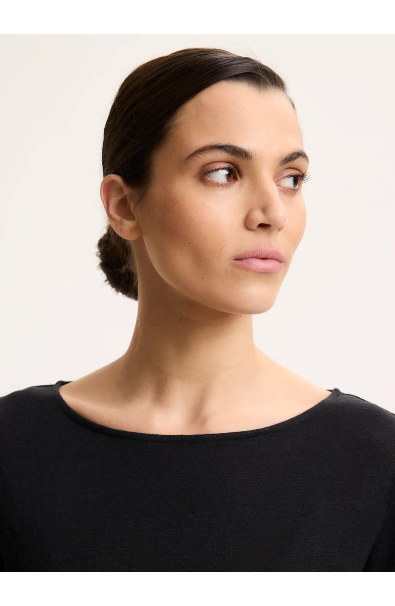 Majestic Filatures Stretch Linen Three Quarter Sleeve Boatneck T-Shirt, Alternate, color, Noir