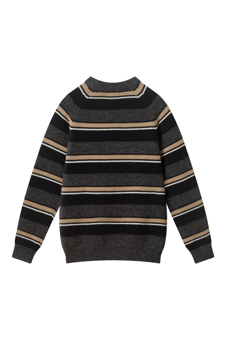Kids' Striped Cotton Crewneck Sweater, Alternate, color, BROWN STRIPE