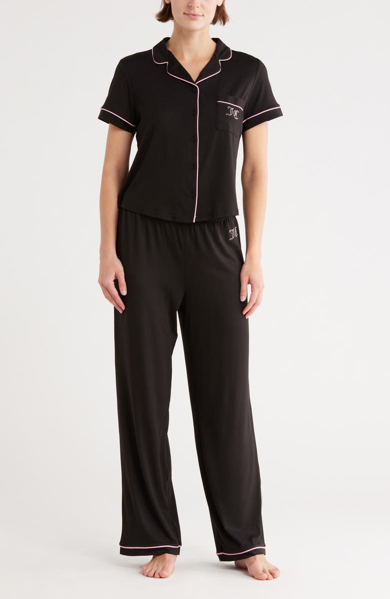 Juicy Couture Short Sleeve Button-Up Top & Pants Pajamas, Main, color, 