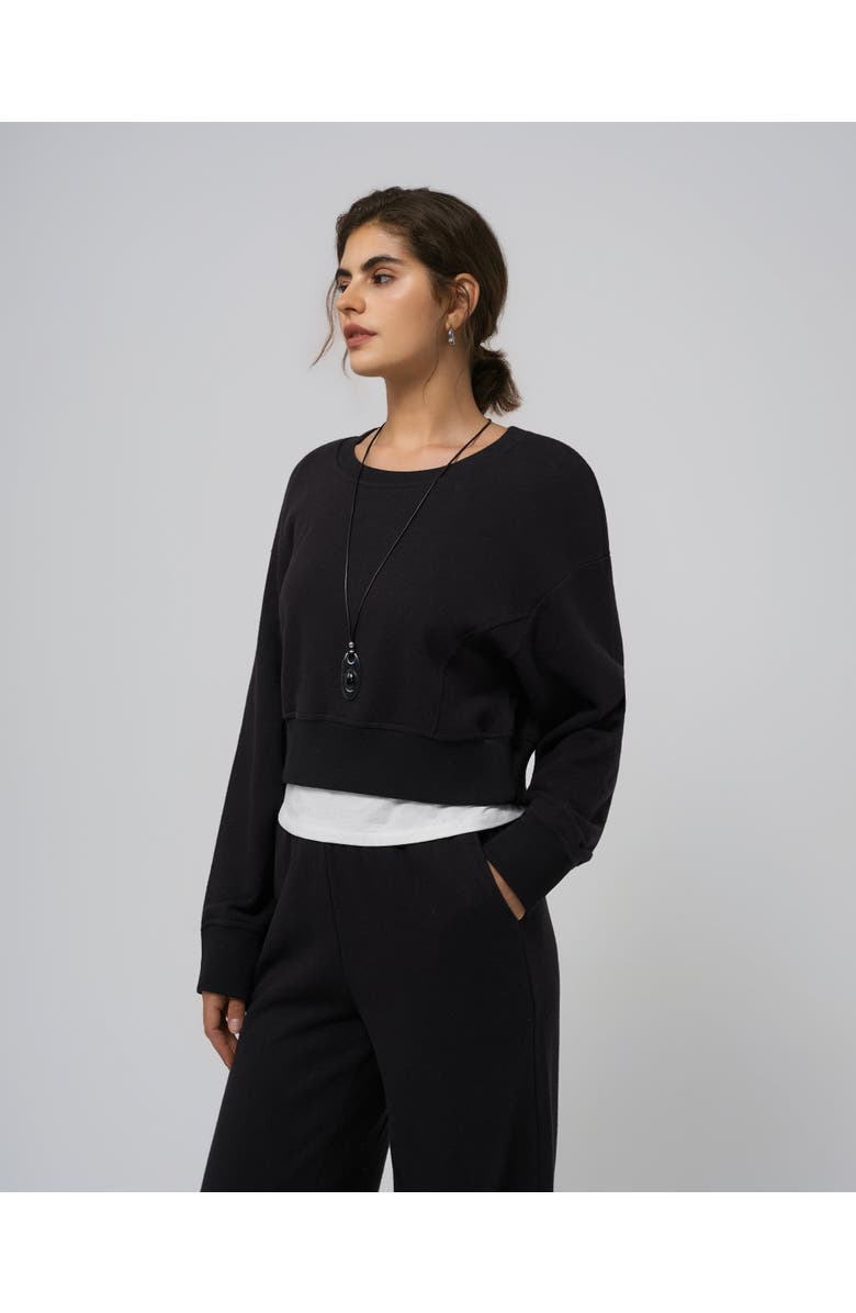 JUANA Hemp Essentials Fleece Cropped Sweater, Alternate, color, Black