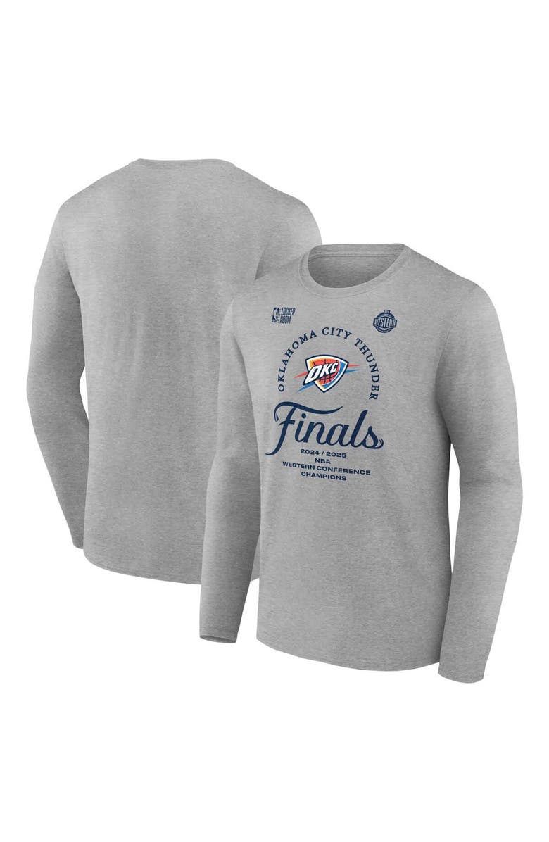 FANATICS Men's Fanatics  Heather Gray Oklahoma City Thunder 2025 Western Conference Champions Locker Room Long Sleeve T-Shirt, Main, color, 