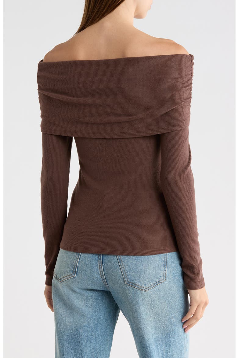 Off-the-Shoulder Ribbed Top, Alternate, color, CHESTNUT BROWN