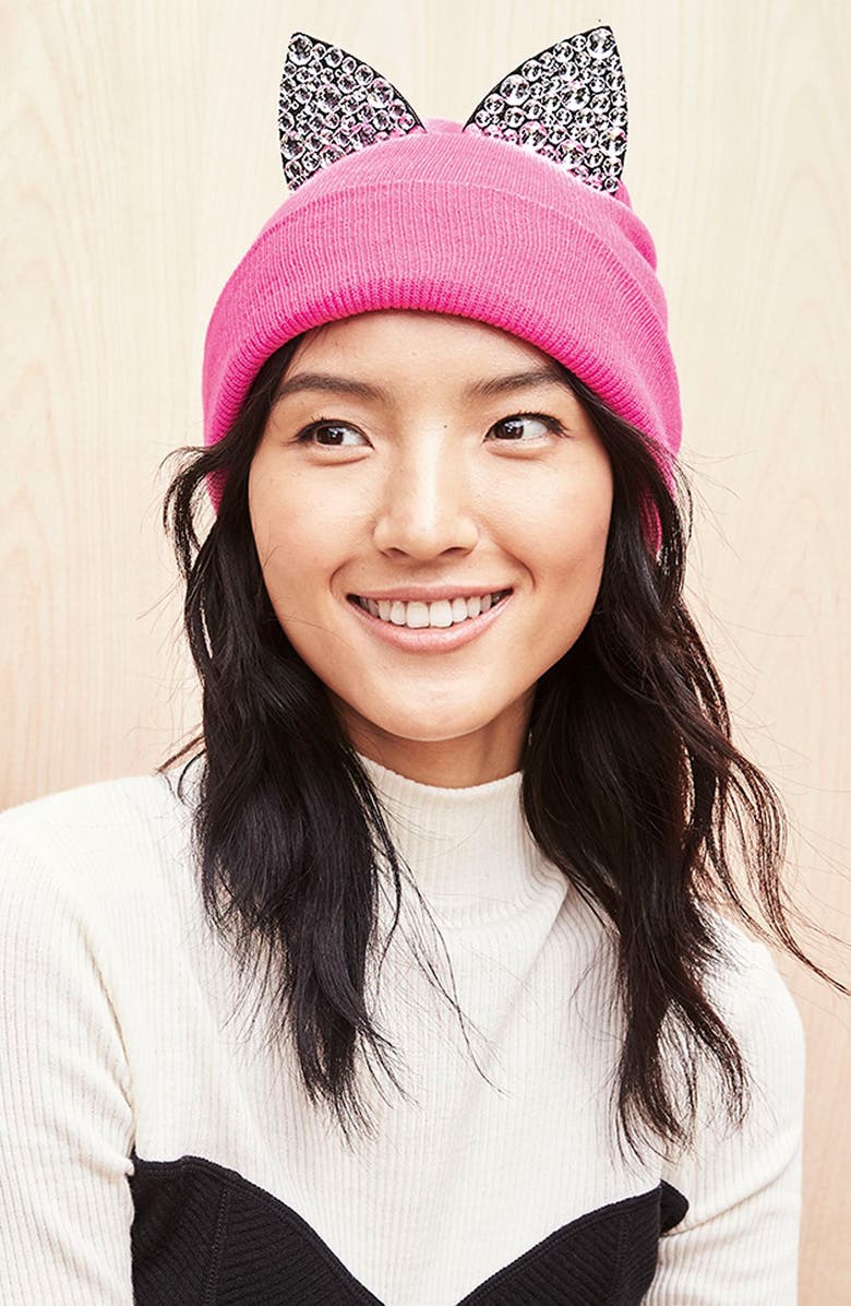 Tasha Jeweled Cat Ear Beanie, Alternate, color, 