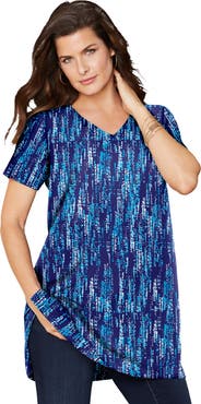 Roaman's Plus Size Ultimate Cotton V-Neck Short Sleeve Tunic