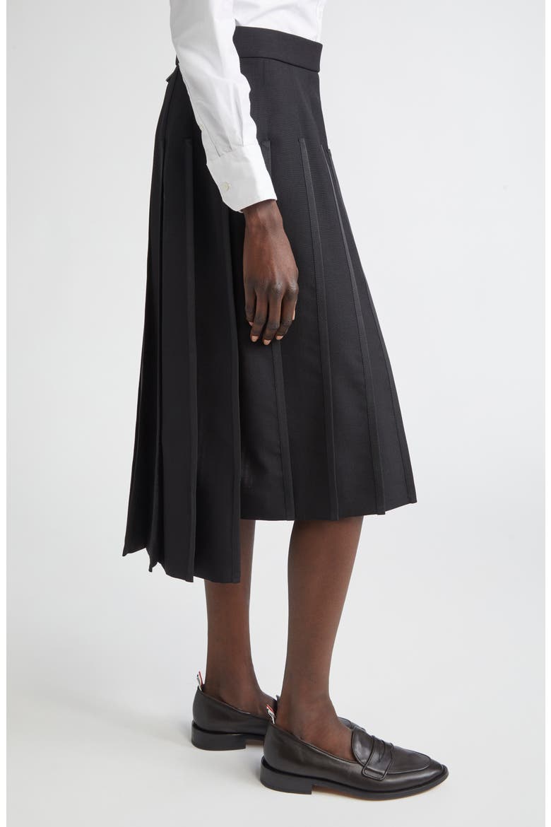 Classic Tipping Pleated Wool Skirt, Alternate, color, BLACK