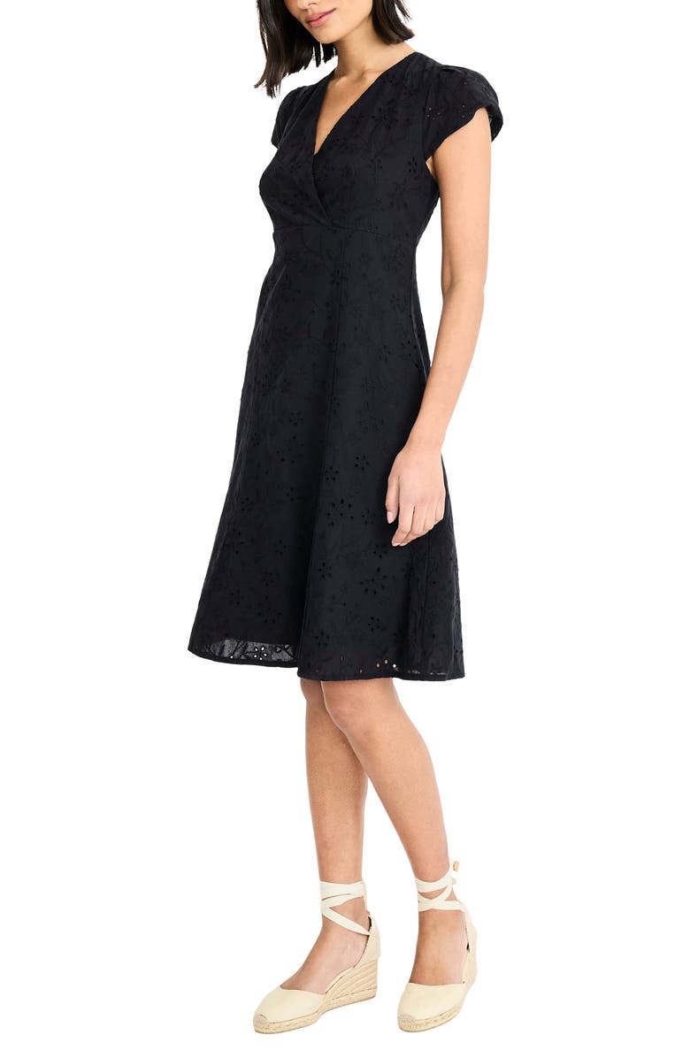 Maggy London Cap Sleeve Eyelet Minidress, Alternate, color, Black