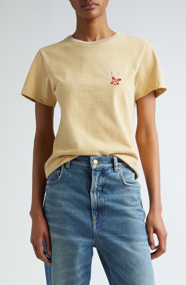 Golden Goose Slim Fit Embroidered Cotton Jersey T-Shirt, Main, color, 