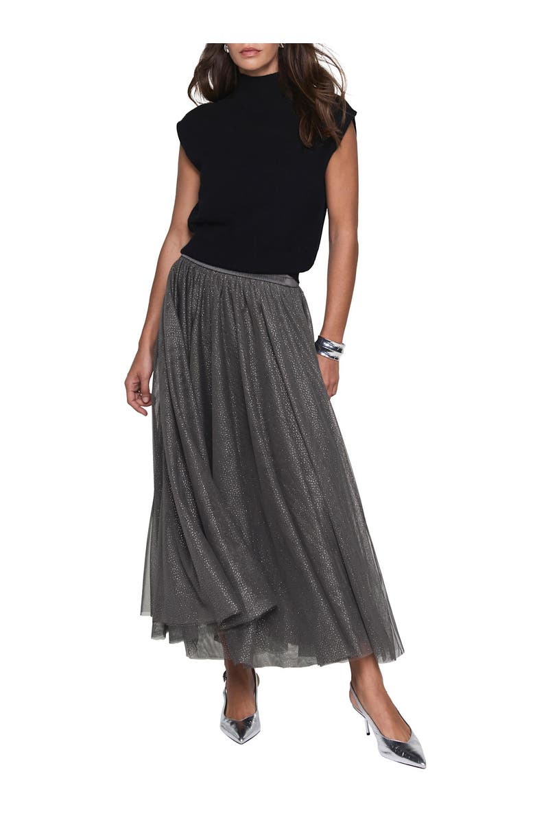 MINT VELVET Metallic Tulle Midi Skirt, Main, color, Grey