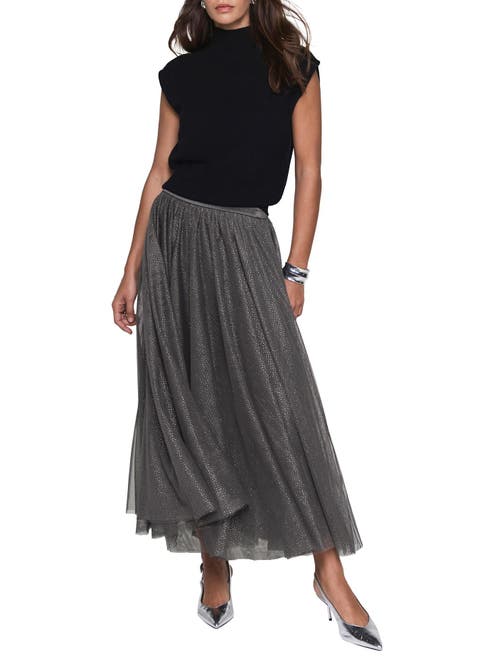 Metallic Tulle Midi Skirt