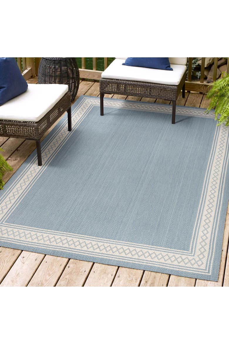 Lucia Classic Diamond Border Indoor/Outdoor Area Rug, Alternate, color, Blue/Cream