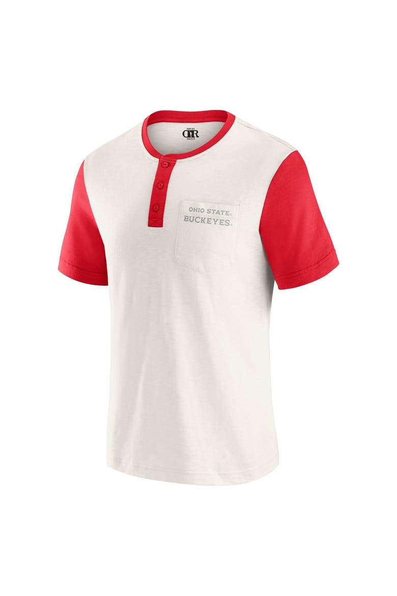 Men's Darius Rucker Collection by Fanatics Cream/Scarlet Ohio State Buckeyes Henley Color Block Slub T-Shirt, Alternate, color, Cream