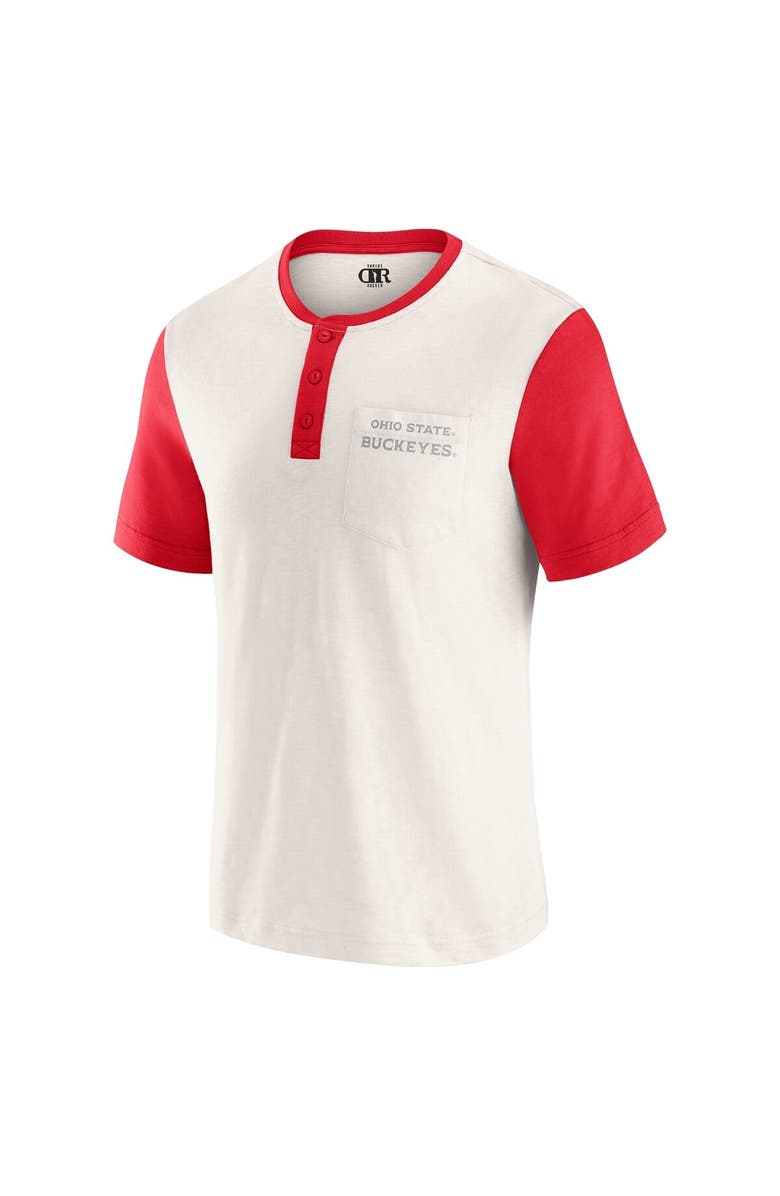 Darius Rucker Collection by Fanatics Men's Darius Rucker Collection by Fanatics Cream/Scarlet Ohio State Buckeyes Henley Color Block Slub T-Shirt, Alternate, color,