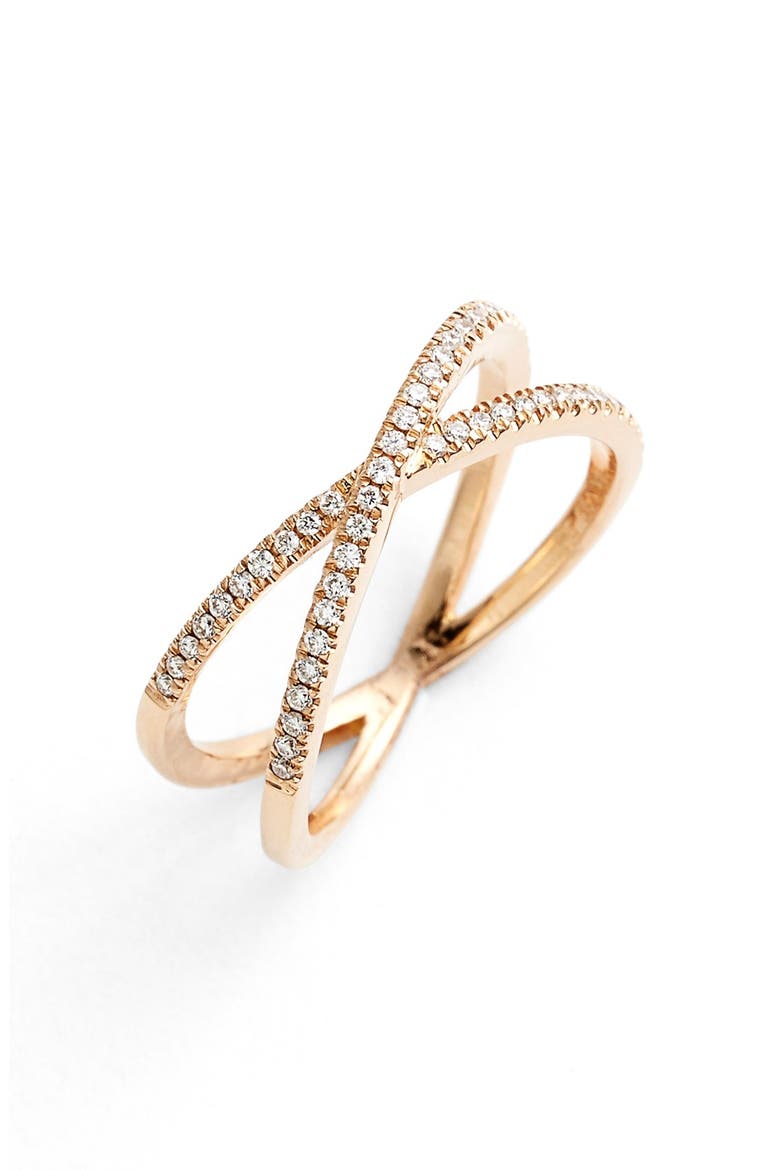 Stackable Crossover Diamond Ring (Nordstrom Exclusive), Main, color, ROSE GOLD