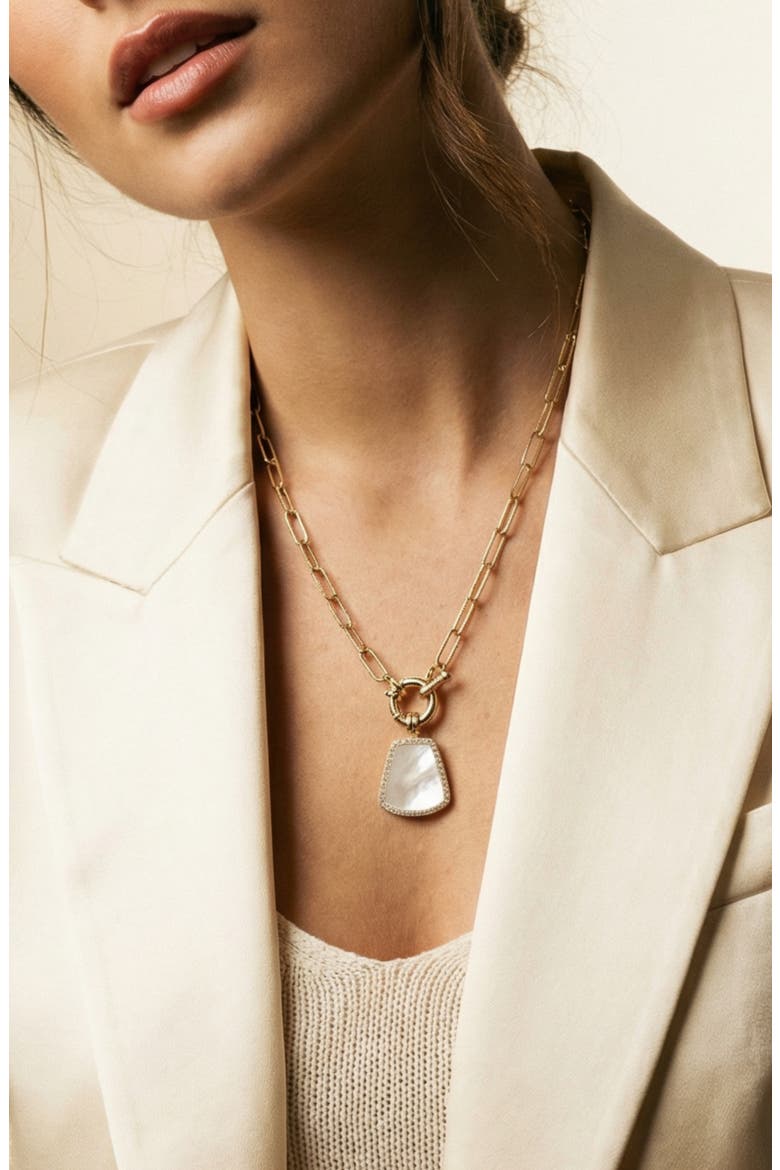 Mother-of-Pearl Tag Pendant Necklace, Alternate, color, GOLD