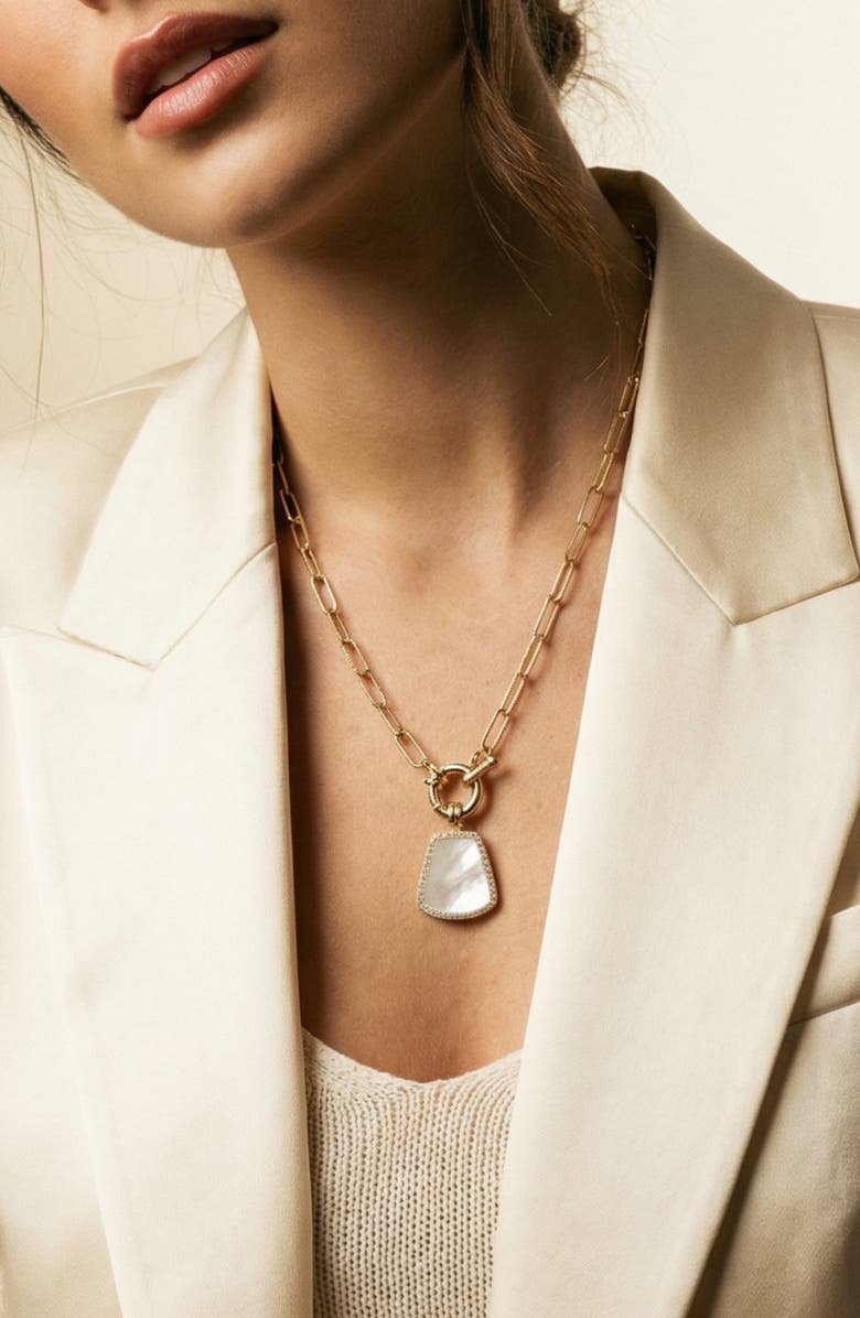 ARGENTO VIVO Mother-of-Pearl Tag Pendant Necklace, Alternate, color, Gold
