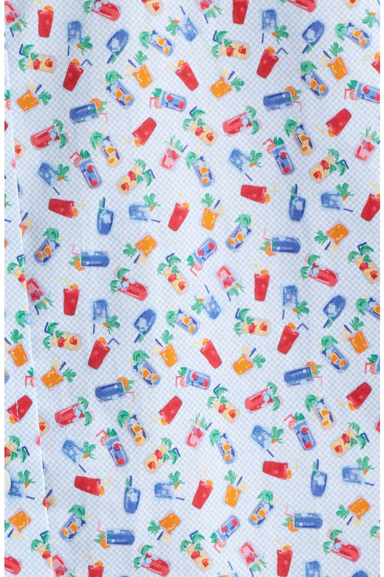 Logan Cocktail Print Short Sleeve Cotton Blend Button-Up Shir, Alternate, color, BLUE MULTI HAPPY HOUR
