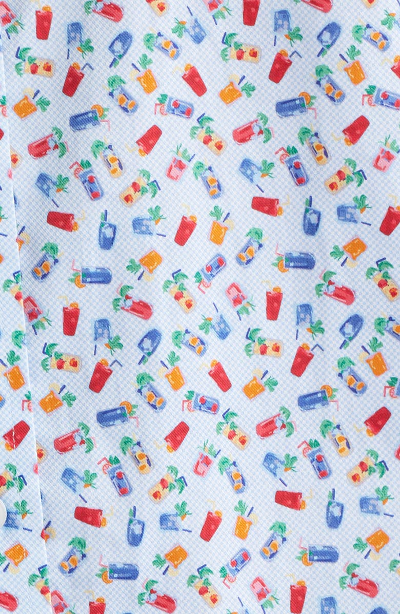 Johnston & Murphy Logan Cocktail Print Short Sleeve Cotton Blend Button-Up Shir, Alternate, color, Blue Multi Happy Hour