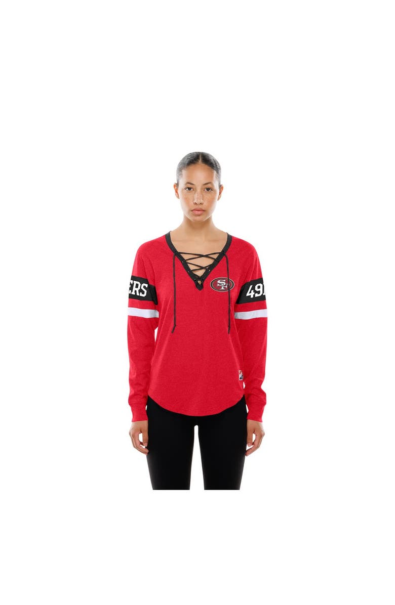 New Era Women's New Era Scarlet San Francisco 49ers Throwback Lace-Up Long-Sleeve T-Shirt, Alternate, color, Scarlet