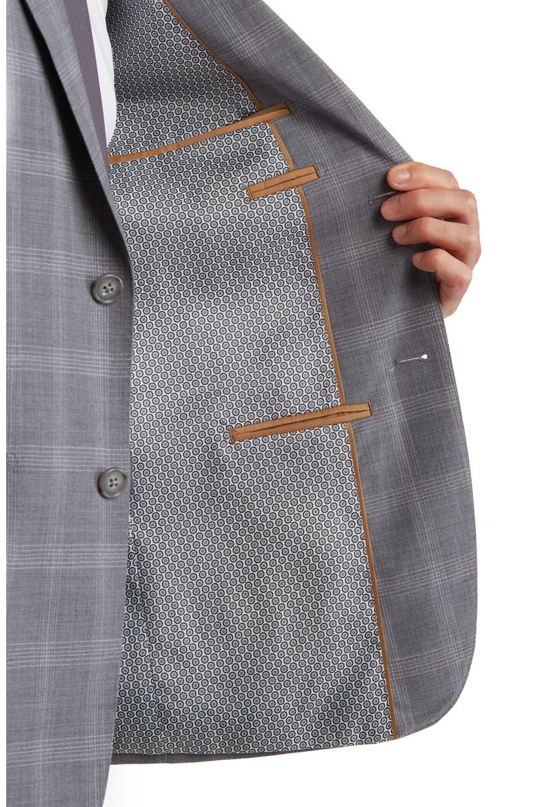 Plaid Two Button Peak Lapel Trim Fit Wool Blend Suit, Alternate, color, GRAY
