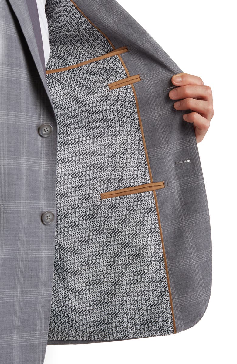 English Laundry Plaid Two Button Peak Lapel Trim Fit Wool Blend Suit, Alternate, color, Gray