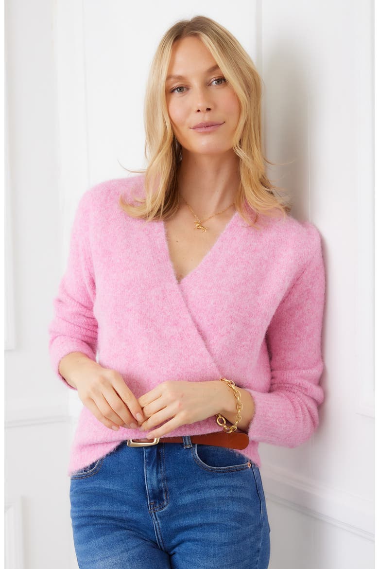 Surplice V-Neck Sweater, Alternate, color, PINK
