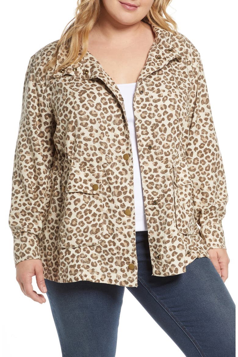 Cinch Waist Linen Blend Utility Jacket, Main, color, BEIGE OYSTER LEOPARD DISTRESS
