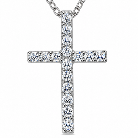 1/10ct Diamond Cross Pendant 10K Gold 1/2" Tall Lab Grown