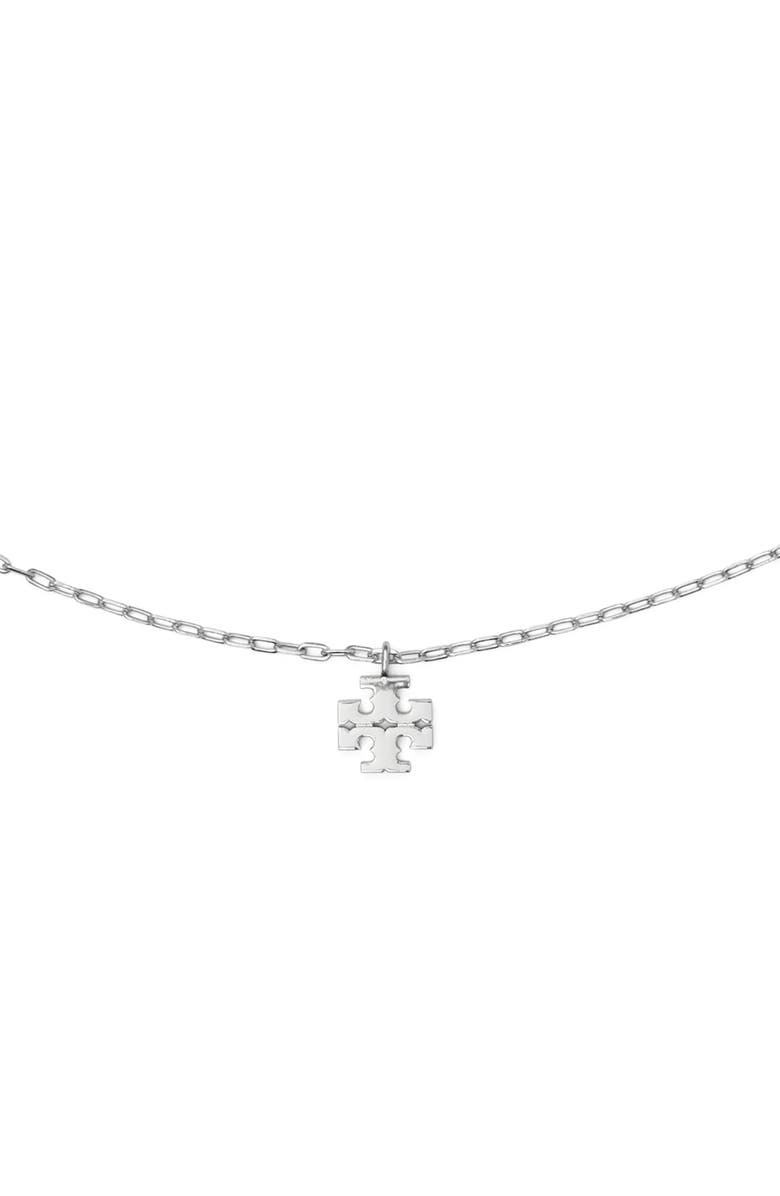 Tory Burch Icon Pendant Necklace, Alternate, color, Tory Silver