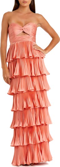 knee length dresses for ladies Pleated Tiered Ruffled Strapless Gown