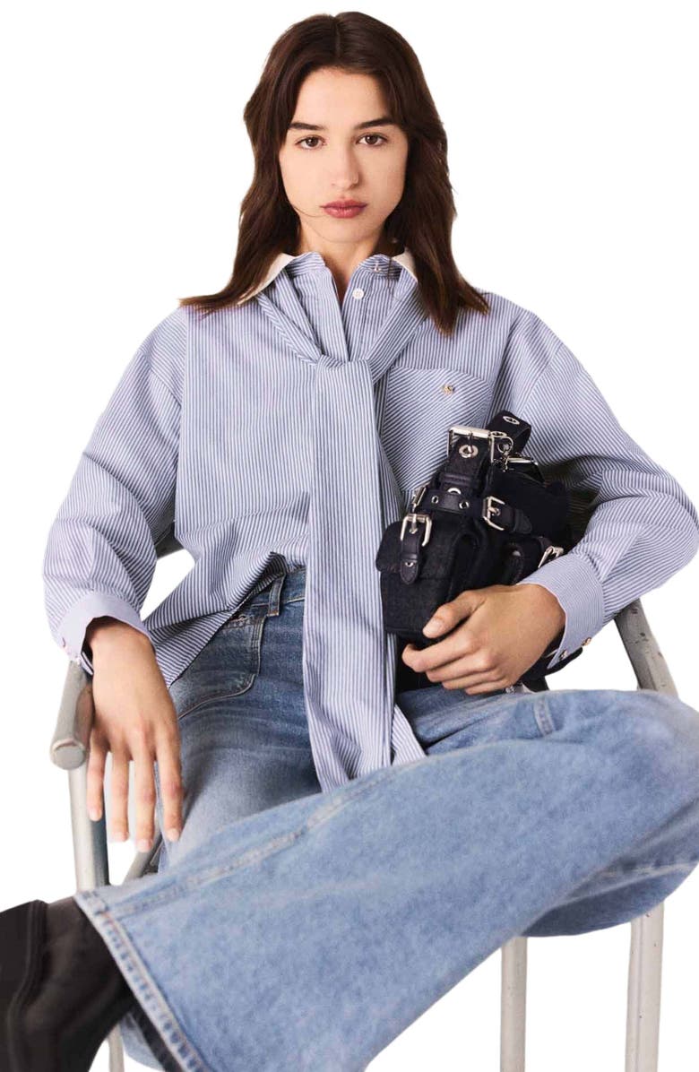 maje Striped bow shirt, Alternate, color, Light Blue