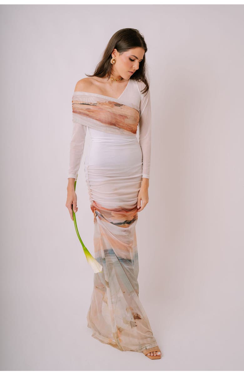 San Malo Bajareque One-Shoulder Mesh Dress, Main, color, White