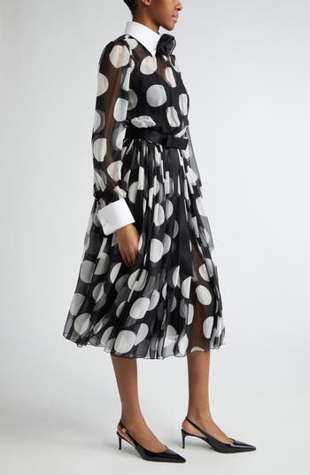 Dolce&Gabbana Polka Dot Long Sleeve Belted Chiffon Midi