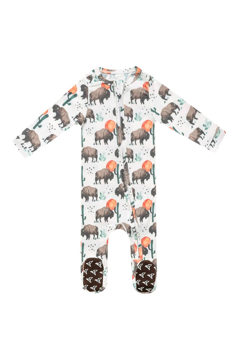 Bison Print Zip Footie, Main, color, BISON