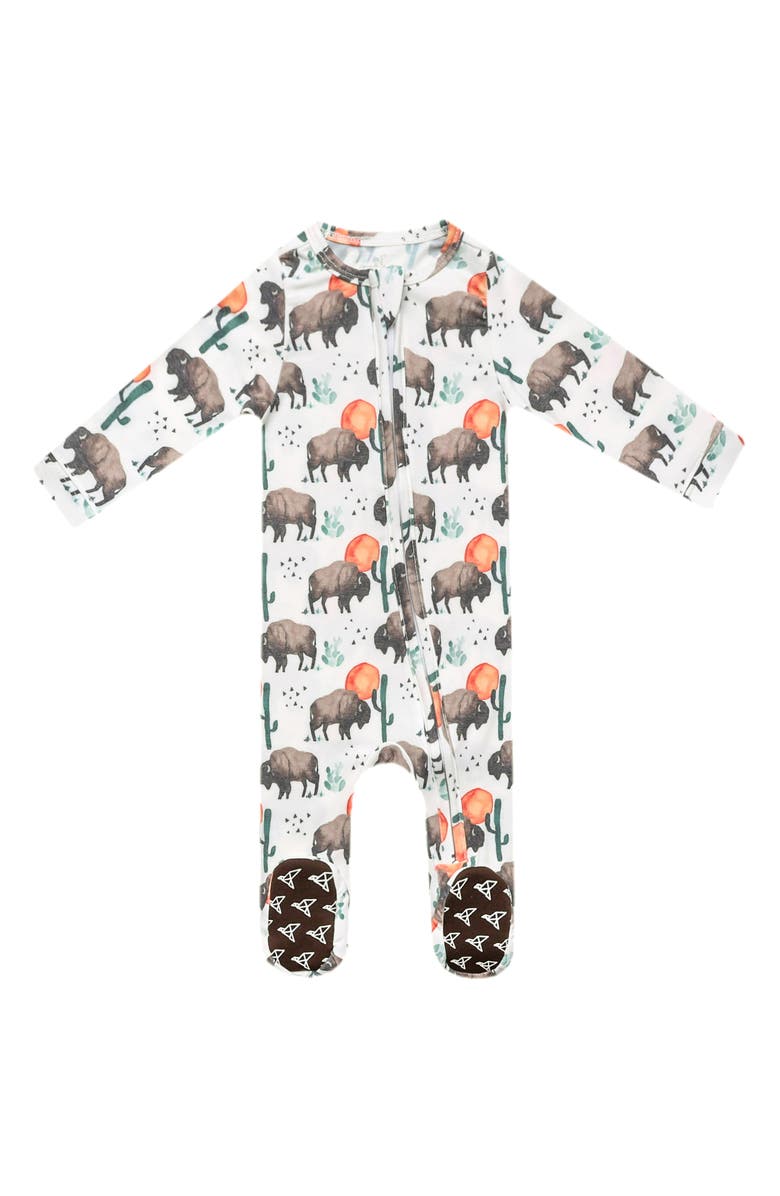 Copper Pearl Bison Print Zip Footie, Main, color, Bison