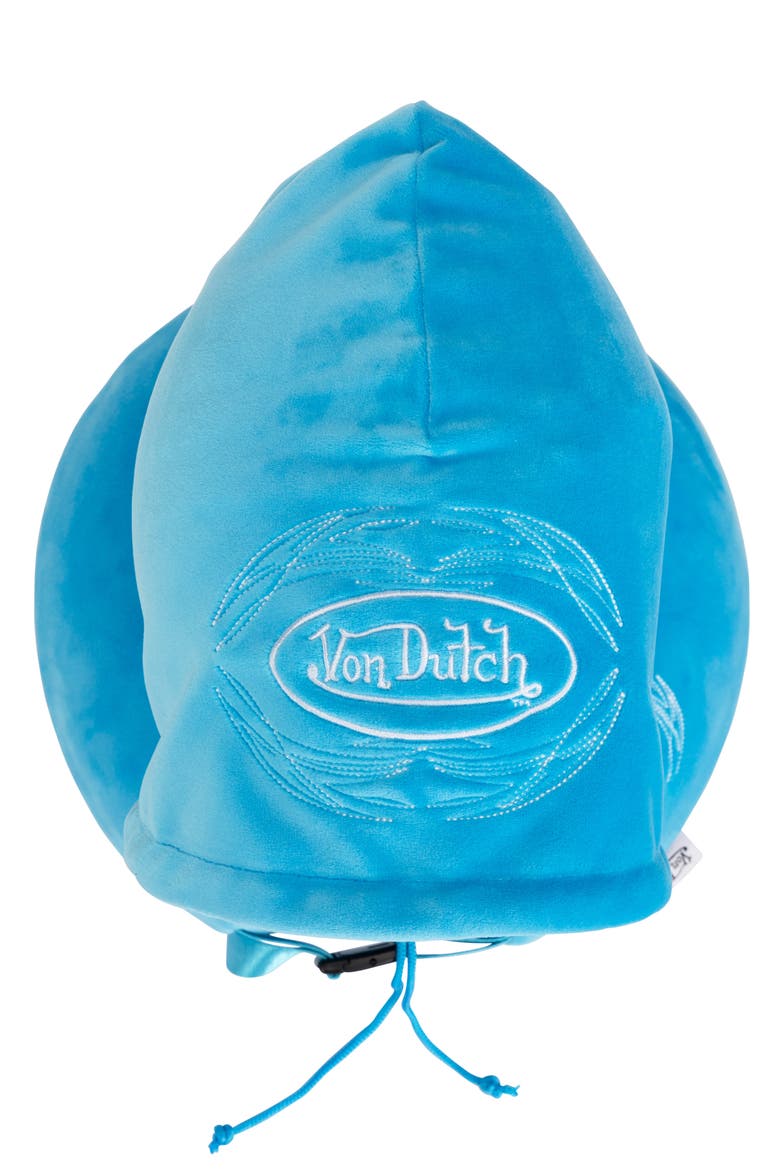 Pinstripe Hooded Memory Foam Travel Neck Pillow, Alternate, color, Blue