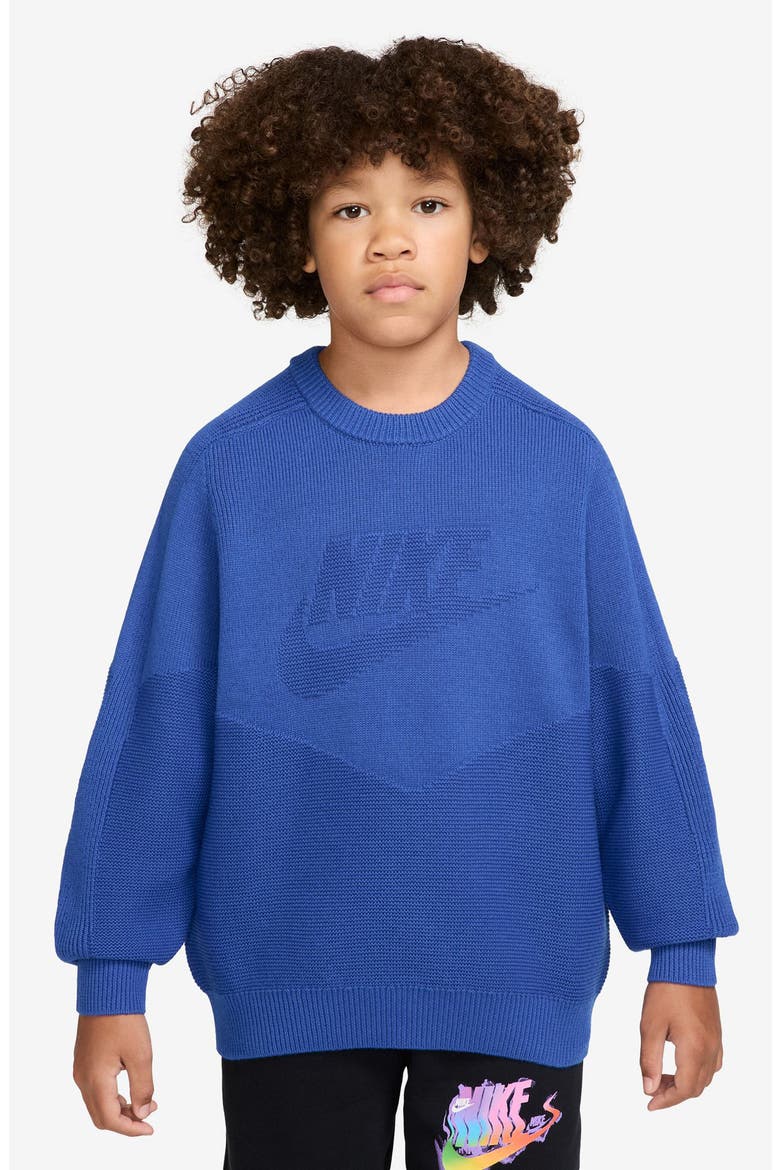 Kids' Sportswear Knit Crewneck Sweater, Main, color, GAME ROYAL