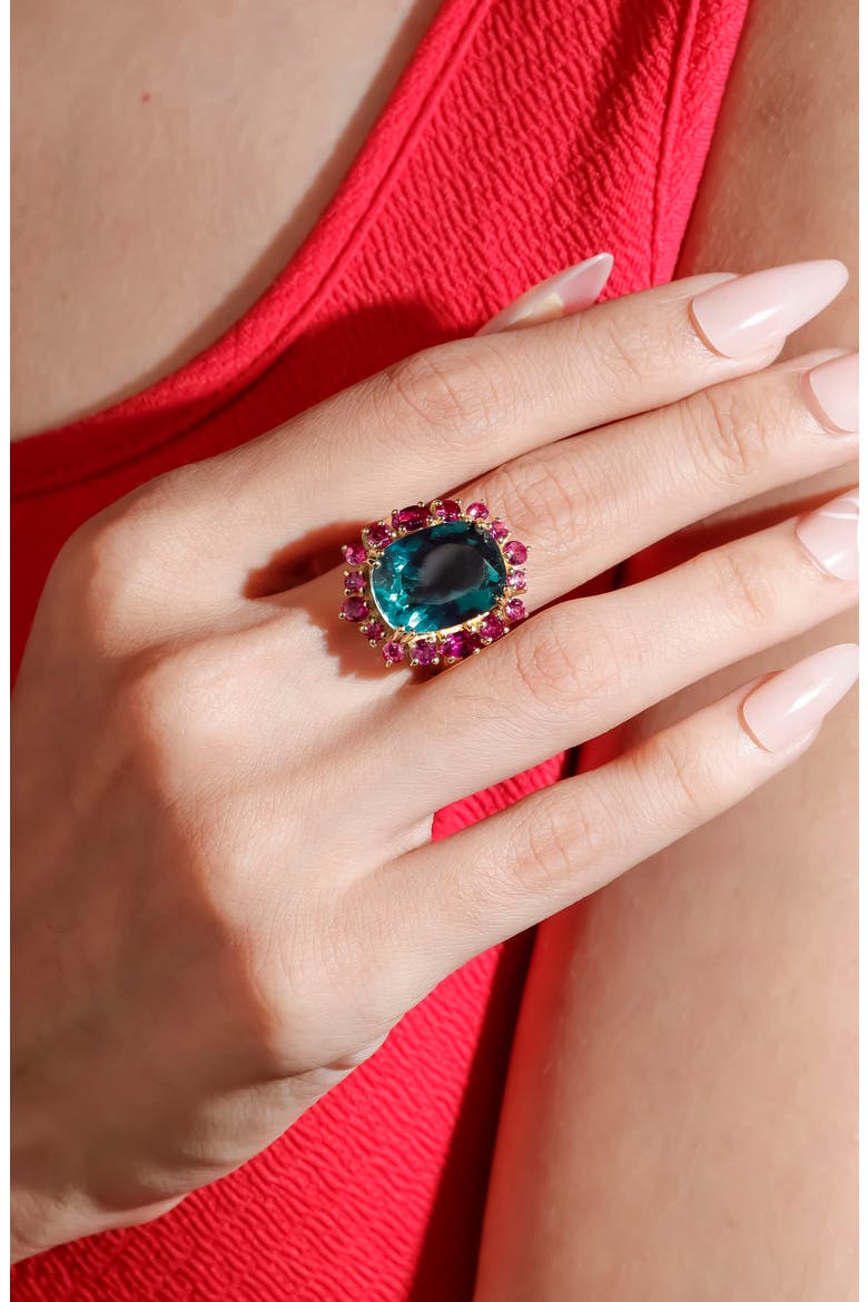 London Blue Doublet Quartz & Rhodolite Garnet Statement Ring, Alternate, color, BLUE