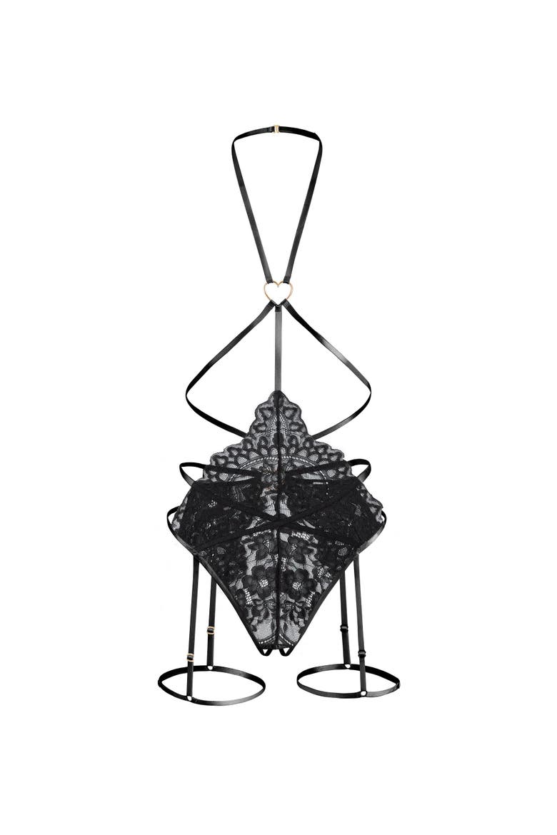 Tiah Crotchless Playsuit Lingerie, Alternate, color, Black