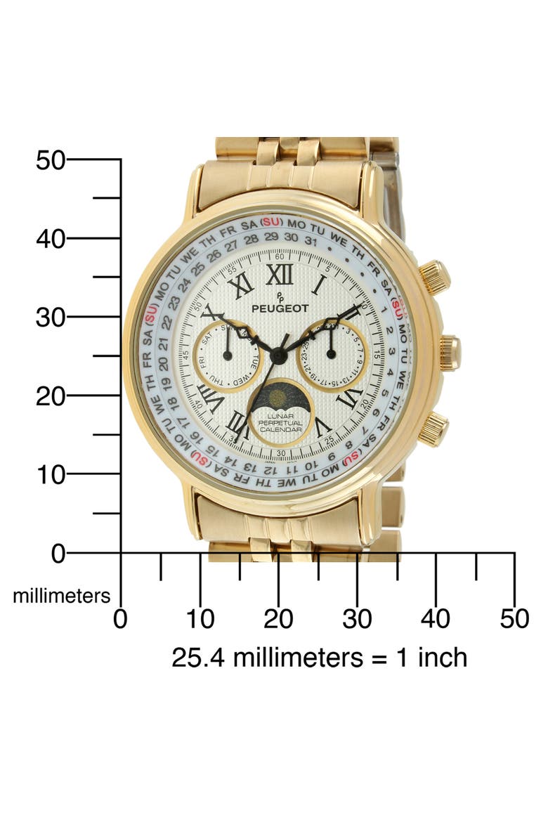 Multi Function Moon Phase Perpetual Calendar Stainless Steel Watch- 40MM, Alternate, color, Gold