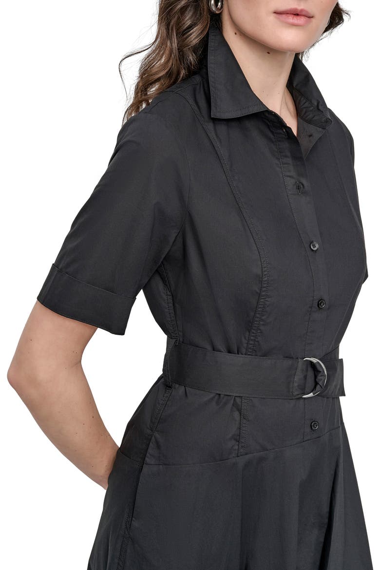 Short Sleeve Drop Waist Cotton Shirtdress, Alternate, color, BLACK