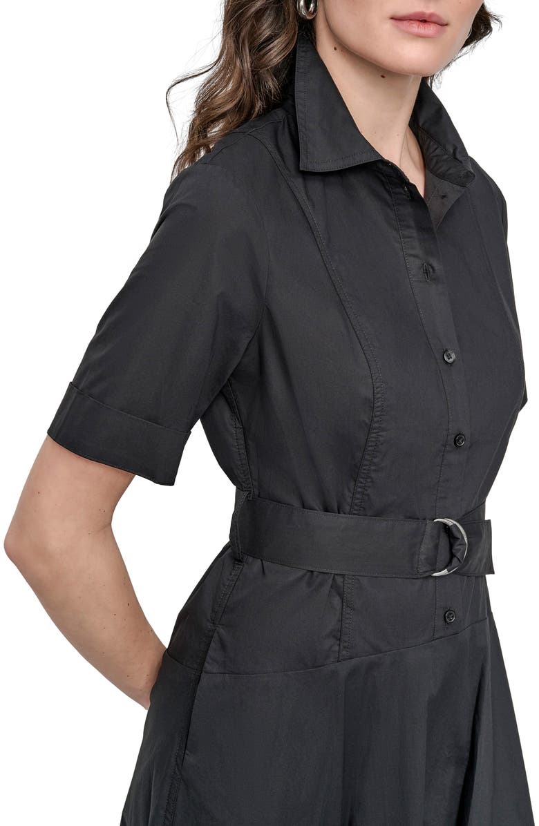 DKNY Jeans Short Sleeve Drop Waist Cotton Shirtdress, Alternate, color, Black