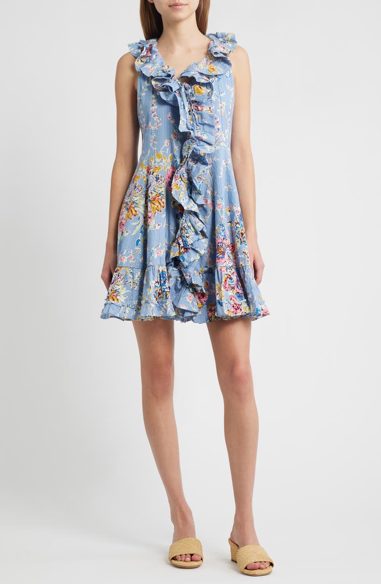 LOVE THE LABEL Bowie Floral Ruffle Detail Cotton Dress, Main, color, 