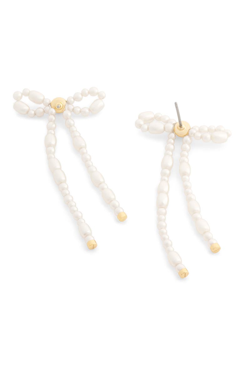 Signature C Faux Pearl Bow Drop Earrings, Alternate, color, PEARL/ GOLD