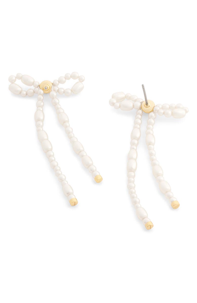 COACH Signature C Faux Pearl Bow Drop Earrings, Alternate, color, Pearl/ Gold