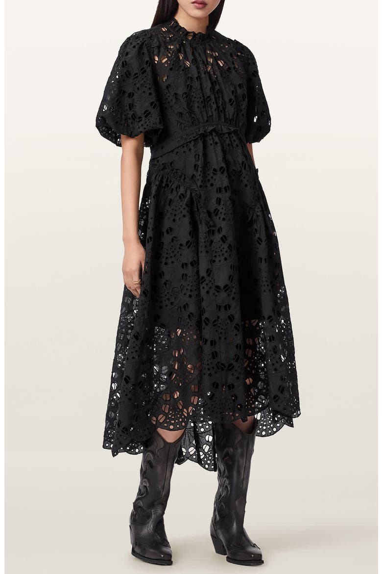 Odette Eyelet Embroidered Dress, Alternate, color, BLACK