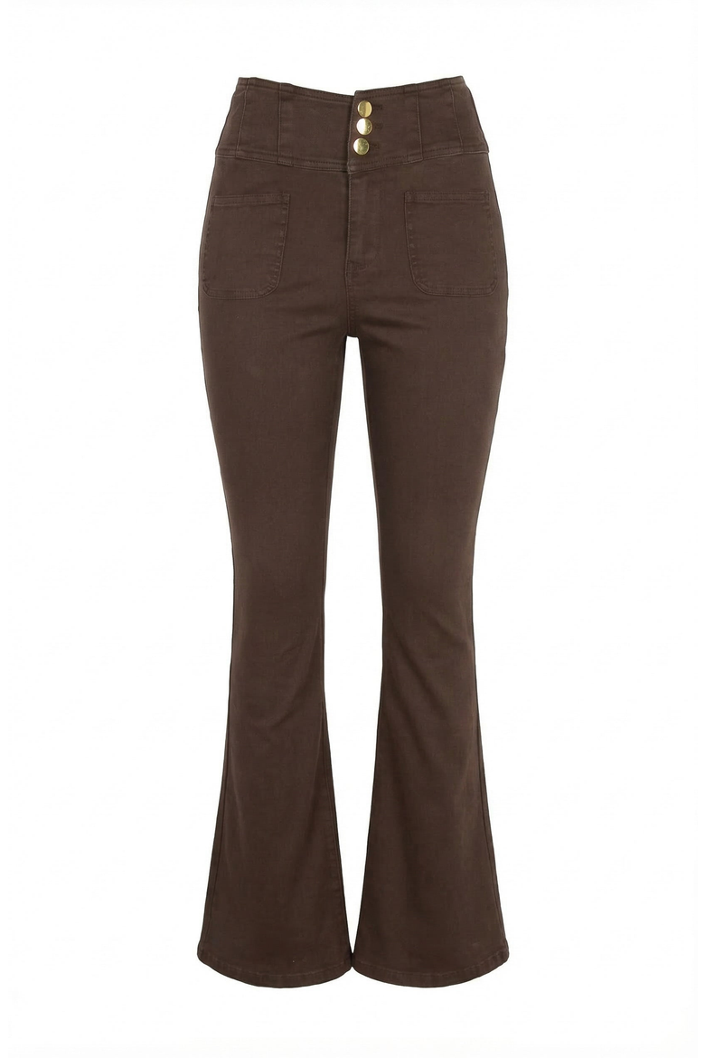 High Waist Flare Pants with Button Front, Alternate, color, Chocolate Brown