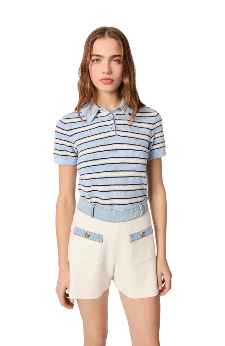 maje Knitted shorts with denim trim, Main, color, 