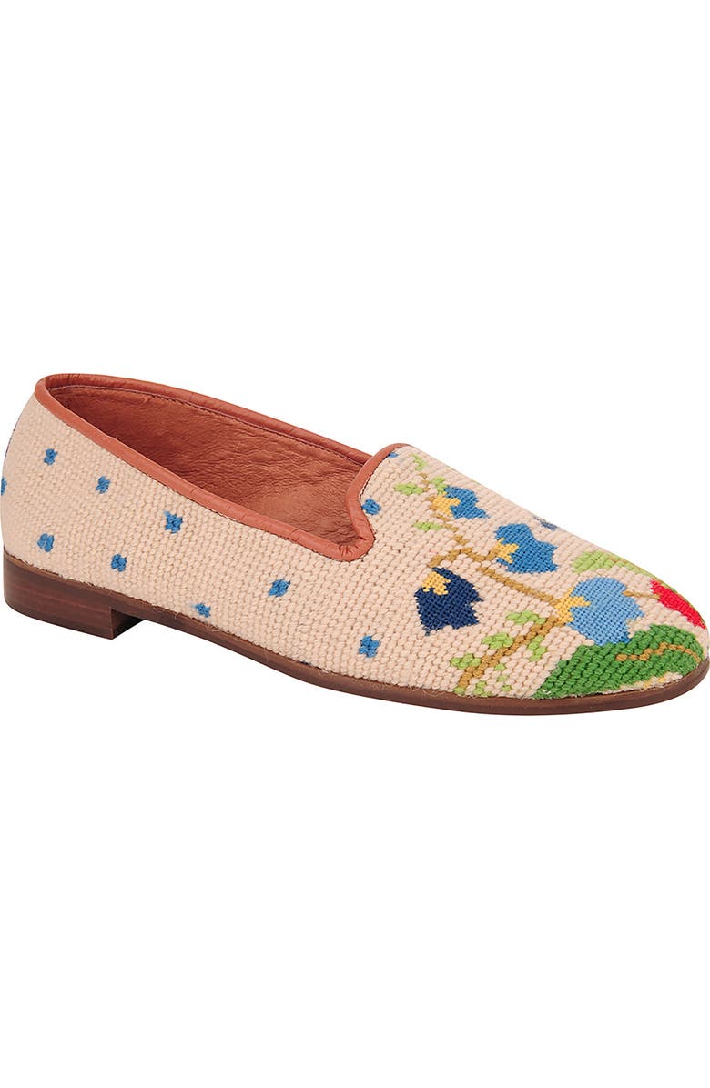 ByPaige BY PAIGE Needlepoint Bluebell Bouquet Flat, Main, color, Sand/ Blue