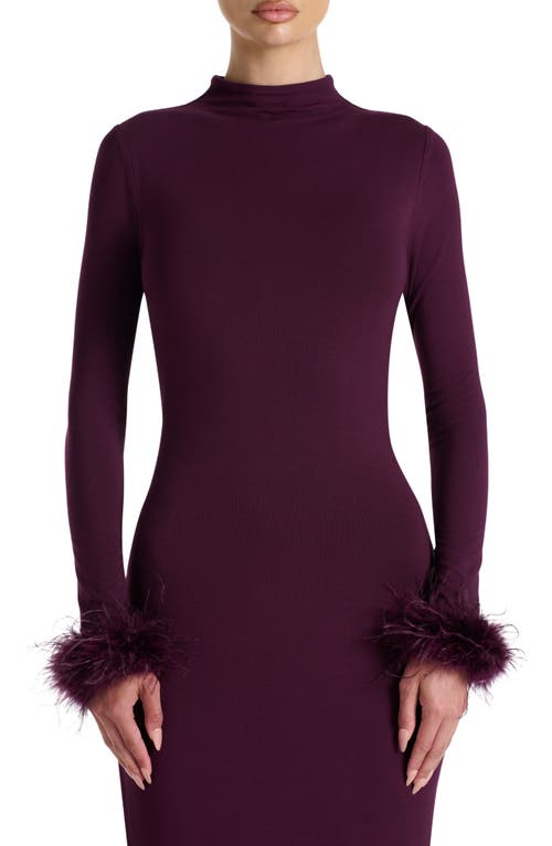 Naked Wardrobe Fine Feathers Long Sleeve Body-con Maxi Dress In Purple